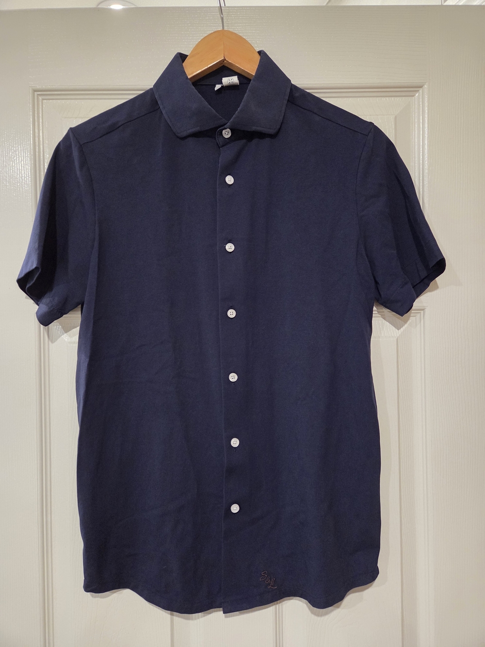 Men's Navy Short-Sleeve Button-Up Shirt